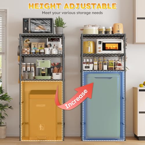 REIBII 3-Tier Mini Fridge Shelf with Storage, 264LBS Metal Shelving with 8 Hooks, Adjustable Height Organizer for Dorm, Kitchen, Apartment & Office, Microwave Rack, 26.38" Wx18.1 Dx65.36 H, Black - size: 26.38Wx18.1Dx65.36H