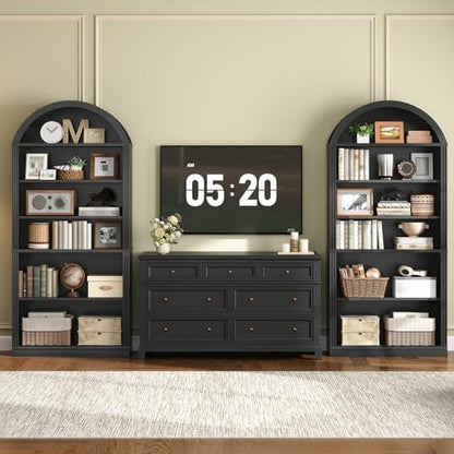 RALGEND Arched Bookshelf, 75.8" Tall Arch Bookcase with Storage, 6-Tier Farmhouse Book Shelf, Arched Cabinet, Wooden Bookshelf with Open Display Shelves, Adjustable Shelf, Office, Black - color: Black, size: 31.4"L x 11.8"W x 75.8"H