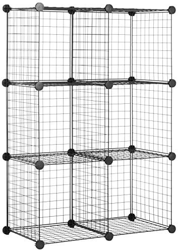 Amazon Basics 6 Cube Wire Grid Storage Organizer, Stackable Cubes, Cubby Bookcase, Display Shelf, 14" D x 14" W x 14" H, Black - color: Black