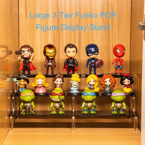 HENABLE Black 14.8 IN Large Acrylic Perfume Organizer Stand, Clear Display Risers for Perfume, Cologne, Cosmetic, Skincare, Funko POP, Dessert Display, Cupcake Stand Holder - size: Black 3-Tier Large 14.8IN