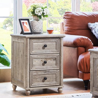 RWYHG 18" Nightstands Set of 2 with Charging Station & 3 Drawers | Farmhouse Modern Night Stand, Bedside Table with Metal Handle, Grey Bed Side End Tables for Bedroom Living Room - color: Gray Oak, size: 18"D x 18"W x 24"H (3 Drawers)
