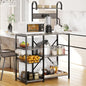 Shintenchi Kitchen Bakers Rack with Power Outlet, Multifunctional Organizer & Storage with 6 Hooks, Microwave Oven Stand, and Coffee Station Shelf, Grey - color: Gray