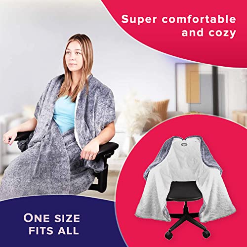 The Original Office Chair Blanket by SnuggleBack; Cozy Comfy Office Desk Chair Wrap Attaches for Hands-Free Warmth. Stay Warm In The Winter or Summer. (Silver Grey Faux Fur) - color: Silver Fox Grey Fur