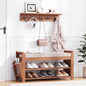 PETKABOO 31.5" Shoe Bench with Coat Rack Hidden Drawer and Side Holder, 2 Tier Entryway Bench with Storage 39.4 in, Bamboo Shoe Rack with Cushion for Entryway Hallway Living Room Bedroom - size: 31.5 in with Hook