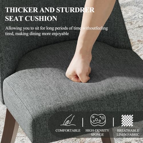 COLAMY Upholstered Dining Chairs Set of 2 with Wood Legs, Dark Grey | Mid Century Kitchen Chairs with Back, Fabric Side Dining Room Chairs for Dining Room Restaurant - color: Dark Grey, size: Set of 2