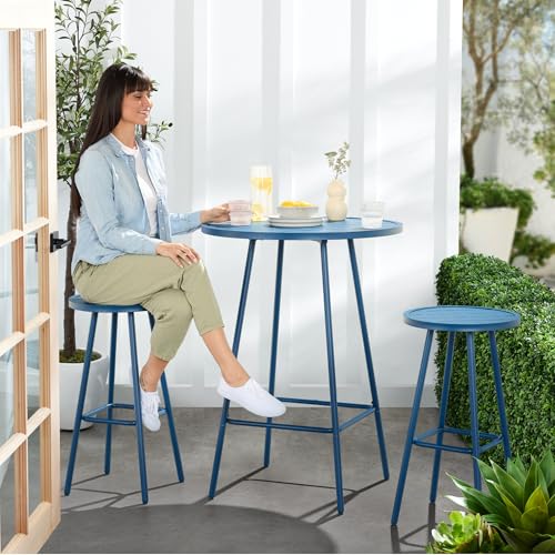 Best Choice Products 3-Piece Patio Dining Set, Bar Height, Outdoor Bistro Set, Outdoor Round Bar Table w/ 2 Bar Stools, Steel - Peacock Blue - color: Peacock Blue