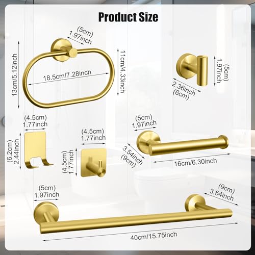 Bathroom Hardware Set, 7 Pcs Bathroom Towel Rack Stainless Steel Bath Hardware Kit Including 16" Hand Towel Bars, Toilet Paper Holders, Towel Rings, Robe Towel Hooks (Gold) - color: 7pcs-gold