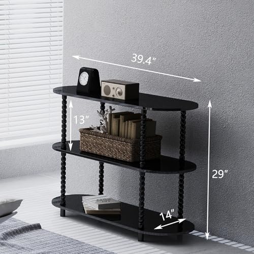 3 Tier Black Console Table 39.4″x14″x29″ - Small Narrow Side Tables for Sofa & Entryway & Hallway