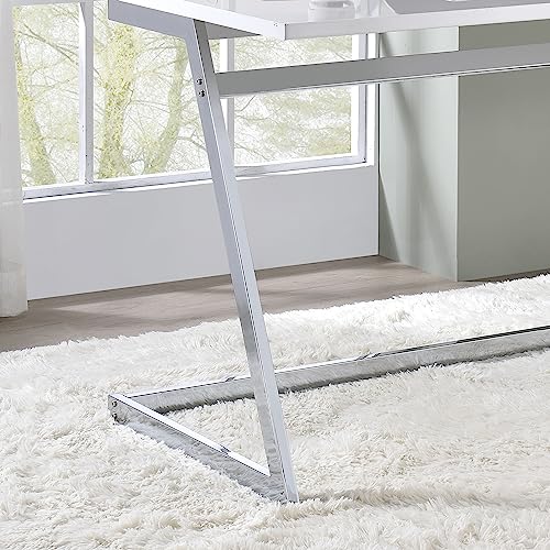 24/7 Shop at Home Andree Industrial Metal Writing Desk with USB Port, Power Outlet for Workstation, Home Office, Study Room, Gloss White and Chrome