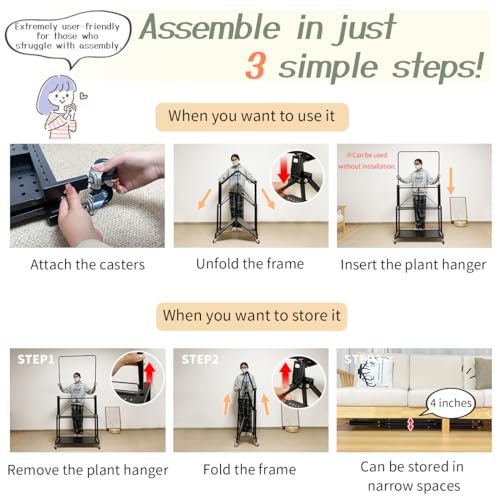 lumizone Foldable 4-Tier Plant Stand With Wheels Indoor Outdoor Black | Hanging Plant Shelf No Assembly Required Pot Placement Area Sturdy Fall Prevention Storage Shelf Flower Pot Stand