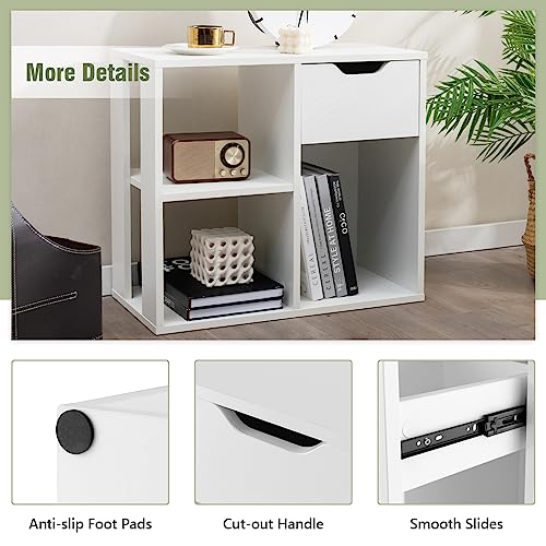 Giantex 3 Cube Bookcase with Drawer, 2 Tier Bookshelf for Small Space, Modern Freestanding Display Rack with Open Shelves, White Book Case, Wood Cube Storage Organizer Bedroom Living Room, 2 Pack - color: White