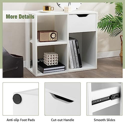 Giantex 3 Cube Bookcase with Drawer, 2 Tier Bookshelf for Small Space, Modern Freestanding Display Rack with Open Shelves, White Book Case, Wood Cube Storage Organizer Bedroom Living Room, 2 Pack - color: White