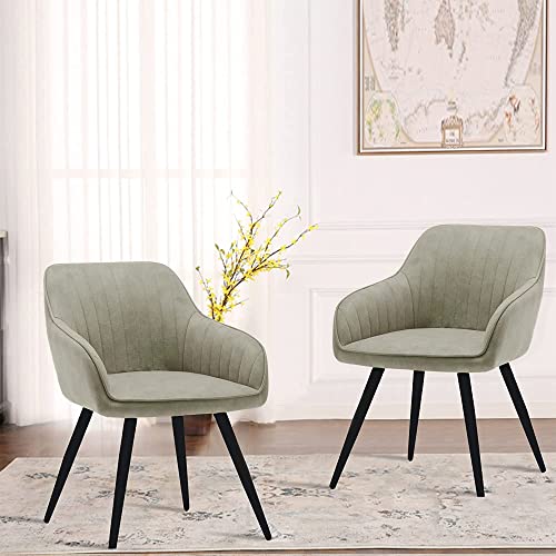 annjoe Faux Suede Accent Chair Arm Chairs Living Room Chairs Leisure Chair Upholstered Chair with Metal Legs Set of 2 for Home Kitchen Office Bistro Cafe - color: Gray Green