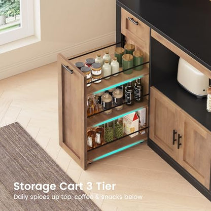 Itaar 71" Pantry Cabinet with Charging Station and LED Light, Kitchen Pantry Cabinet with Microwave Stand, 47.2" Wide Kitchen Storage Cabinets with Storage Cart 3 Tier for Dining Room,Brown - color: Brown
