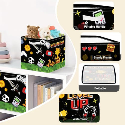 Clastyle Video Game Kid Storage Cube Organizer Set Black Gamepad Closet Clothes Cube Storage Bin Nursery Toddler Toy Box Chest Girl Boy Book Shelf Basket,Pixel Art,11.8x11.8x11.8 in - color: Pixel Art