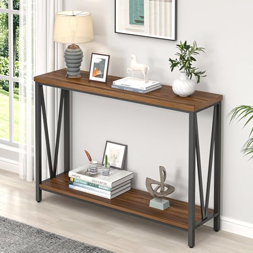 FOLUBAN Entryway Table, Narrow Console Table, Modern Sofa Table for Living Room, Hallway, Behind Couch (Rustic Walnut) - color: Walnut