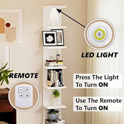 home stuff Lack Wall Shelf Unit with Extra Strong Backboard, Versatile 7 Tier Shelf Unit, White Lack Wall Shelf, Display Floating Shelf with LED Remote Control Light (White) - color: White