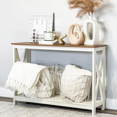 PHI VILLA White Entryway Table, Farmhouse Console Table Narrow Sofa Table Hallway, Ivory Skinny Entry Table - color: Ivory 2
