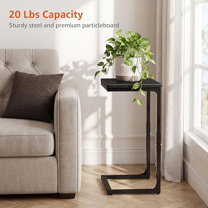 5-Level Adjustable C Side Table - End Table Living Room Bedroom Indoor Small C Shaped Couch Tray Desk, Black - color: Black