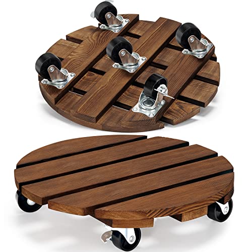 Yangbaga 2pack Plant Caddy 12’’Wood Duty Rolling Plant Stand with 2 360° Lockable Caster Wheels,Indoor Outdoor on Roller Patio/Flower Pot/Succulent Pots | Wood Heavy Duty 360° Rotated Plant Stand - Indoor Outdoor on Roller Patio/Flower Pot/Succulent Pots