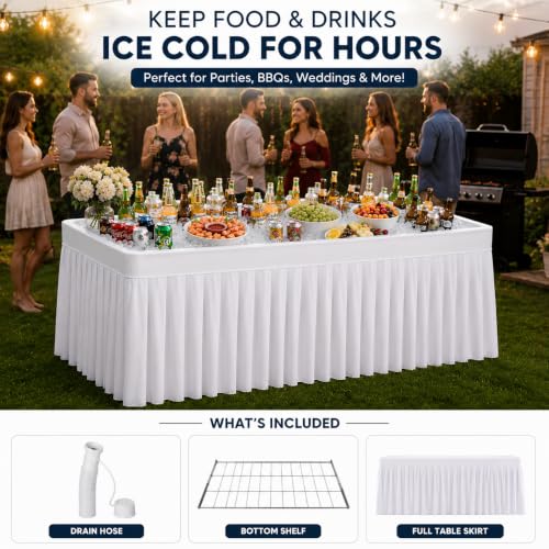 4 Feet Folding Ice Cooler Table with Drain Plug and Wire Shelf | Easy Drainage System, Foldable Legs, Deep Ice Bin, Polyethylene Tabletop, Tailgate & Camping Use