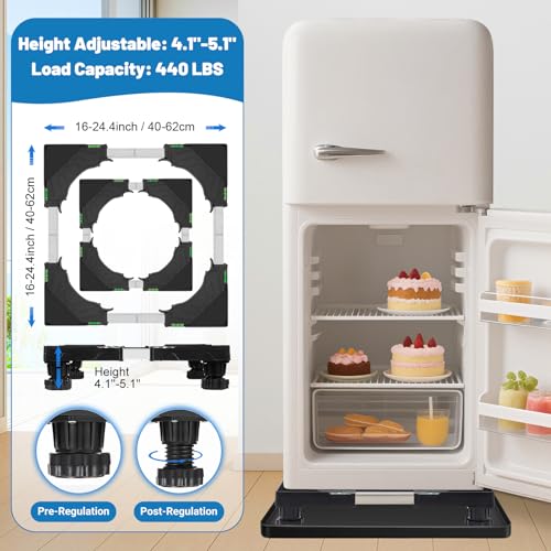 Nefish Mini Fridge Stand with 23.6" x 23.6" x 0.8" Silicone Drip Tray with Raised Edge Mini Refrigerator Stand with Mat Portable Washer and Dryer Pedestal - style: Black-Stand with 23.6x26.6x0.8 drip tray