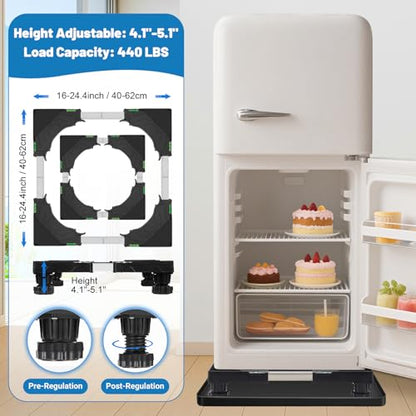 Nefish Mini Fridge Stand with 23.6" x 23.6" x 0.8" Silicone Drip Tray with Raised Edge Mini Refrigerator Stand with Mat Portable Washer and Dryer Pedestal - style: Black-Stand with 23.6x26.6x0.8 drip tray
