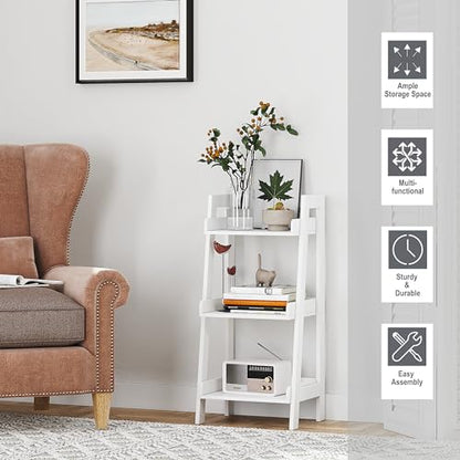 UTEX 3-Tier Ladder Shelf, Bathroom Shelf Freestanding, 3-Shelf Spacesaver Open Wood Shelving Unit, Ladder Shelf (White) - size: 3-Tier