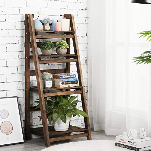 Yaheetech Foldable Shelf Wooden Ladder Shelf Plant Stand for Indoor Outdoor | Collapsible Shelf, Decorative Ladder Stand, No Assembly Folding Shelves for Living Room, Garden, Office, Kitchen, or Balcony