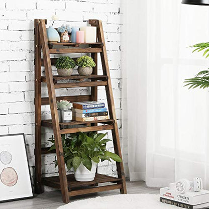 Yaheetech Foldable Shelf Wooden Ladder Shelf Plant Stand for Indoor Outdoor | Collapsible Shelf, Decorative Ladder Stand, No Assembly Folding Shelves for Living Room, Garden, Office, Kitchen, or Balcony