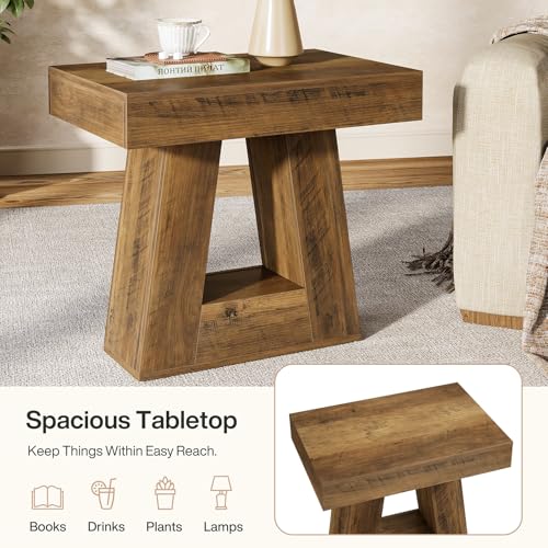Tribesigns 24" Modern Side Table, 2-Tier Narrow Wooden End Table with Trapezoid Base, Farmhouse Small Nightstand for Living Room, Bedroom (1, Brown) - color: Brown