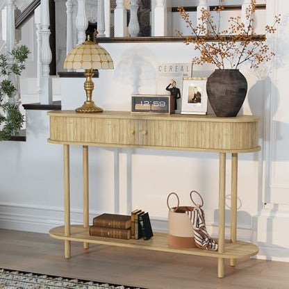 ARTPOWER 47.2" Modern Entryway Table with Wood Tambour Door, Accent Behind Couch Sofa Console Table with Storage, Fluted Side Table for Hallway, Living Room, Foyer, Natural Wood - color: Natural Wood