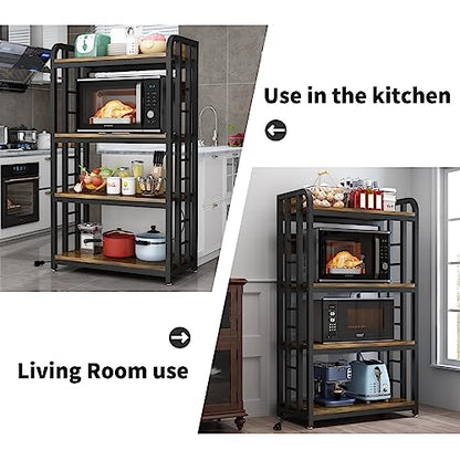 SIREDEEP Bakers Rack with Power Outlet ，4-Tier Kitchen Baker's Rack,Microwave Stand with Storage Suitable for Kitchen, Living Room, Dinning Room，Coffee Bar(Rustic Brown) - color: Rustic Brown