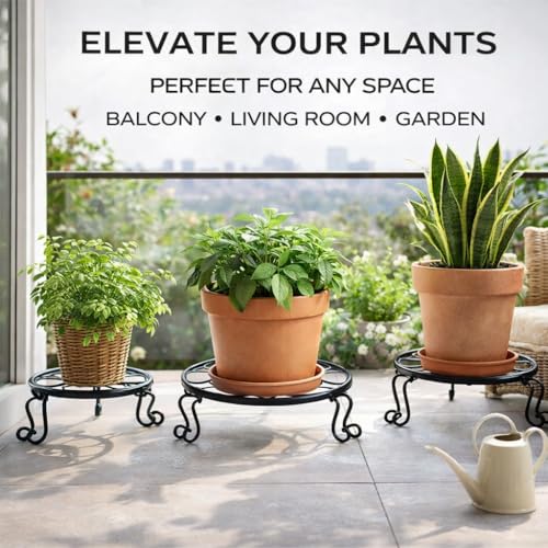 1 Pack Heavy Duty Metal Plant Stands, 10 Inch Round Flower Pot Holders, Rustproof Iron Planter Risers for Indoor Outdoor Use, Patio, Balcony, Garden and Living Room, Black(10in-1pack) - size: 10 inch - 1 pack