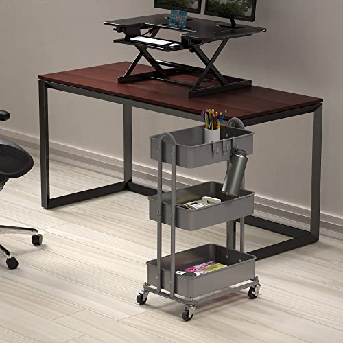 Simple Houseware 3-Tier Heavy Duty Metal Utility Rolling Cart, Silver - color: Silver