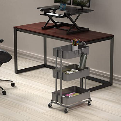 Simple Houseware 3-Tier Heavy Duty Metal Utility Rolling Cart, Silver - color: Silver