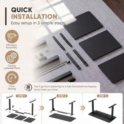 Furmax 55 Inches Electric Height Adjustable Standing Desk Home Office Desk | Large Sit Stand Up Computer Desk Memory Preset with T-Shaped Metal Bracket, Black - color: Black, size: 55 Inch