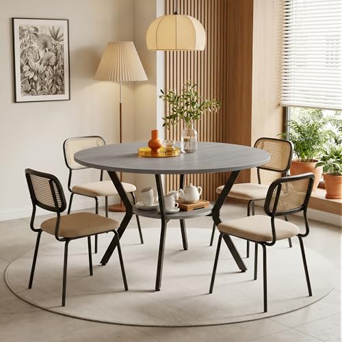 Miereirl 42.13" Round Dining Table for 4, Modern Kitchen Table with Open Storage Shelf, Wood Dining Table for Dining Room, Apartment, Small Spaces - color: Grey
