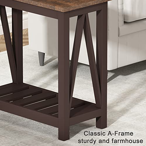 ChooChoo Farmhouse End Table, Narrow Side Table with Shelf | Slim Bedside Table ,Small Spaces, Rustic Nightstand, Living Room, Bedroom ,Espresso - color: Espresso, size: 1 Pack