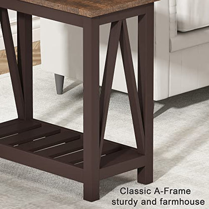 ChooChoo Farmhouse End Table, Narrow Side Table with Shelf | Slim Bedside Table ,Small Spaces, Rustic Nightstand, Living Room, Bedroom ,Espresso - color: Espresso, size: 1 Pack