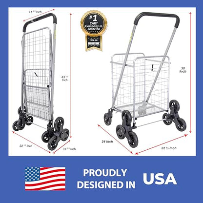 dbest Products Stair Climber Cruiser Cart Shopping Grocery Rolling Folding Laundry Basket on Wheels Foldable Utility Trolley Compact Lightweight Collapsible, Silver - color: Silver, style: Stair Climber