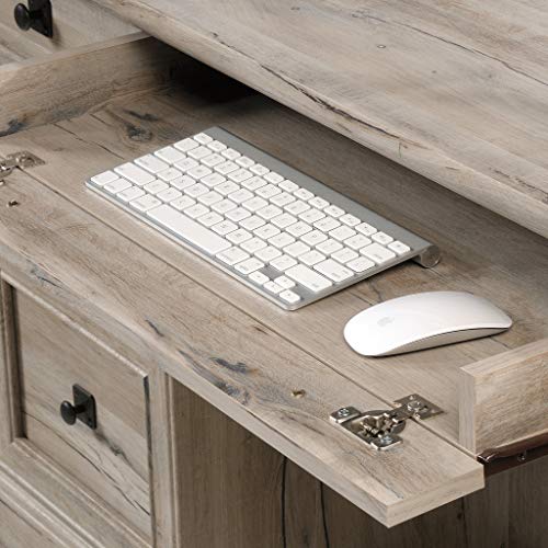 Sauder Palladia Office Desk with Drawers, Executive Desk with File Cabinet Storage, Cable Management, Keyboard Tray, in Split Oak Finish - color: Split Oak