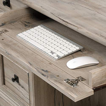 Sauder Palladia Office Desk with Drawers, Executive Desk with File Cabinet Storage, Cable Management, Keyboard Tray, in Split Oak Finish - color: Split Oak
