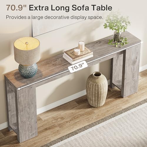 Tribesigns 70.9-Inch Extra Long Console Table, Farmhouse Wood Sofa Table Behind Couch, Narrow Entryway Accent Table for Living Room, Hallway, Entrance, Foyer, Grey - color: Grey