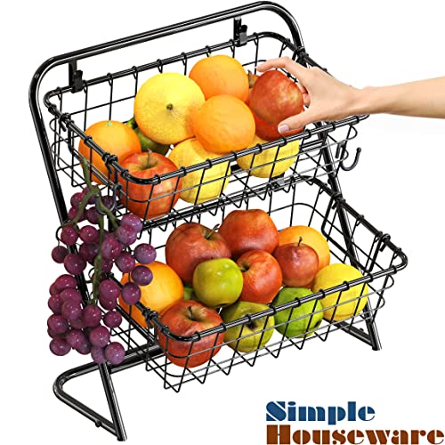 Simple Houseware 2-Tier Rigid Wire Market Basket Stand, Black - size: 2 Tier
