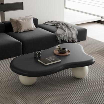 47.2" Cloud Coffee Table with 3 Ball Legs, Modern Irregular Center Table for Living Room, Low Cute Small MDF Tea Table for Bedroom, Space Apartment (Black White) - color: Cloud -47"black White