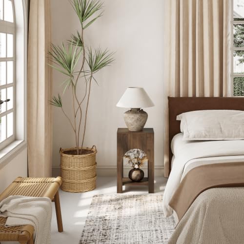 Veegle Arched Side Table, Small End Table with Storage Shelf, Small Coffee Tables for Living Room Bedroom (Walnut Brown)