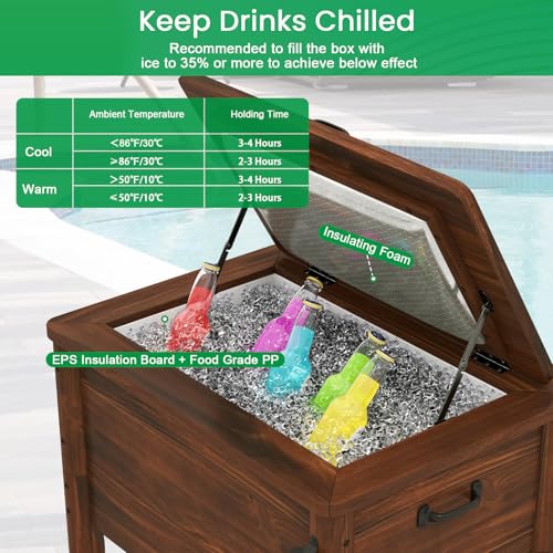 Tangkula Wooden Patio Cooler, Outdoor Ice Chest Beverage Bar, Cooler Table for Poolside, Backyard, Party, BBQ - size: Medium