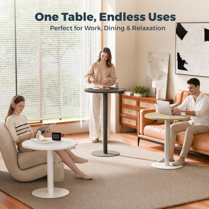 24" Pneumatic Height Adjustable Round Side Table, Gas Lift Pedestal Drink End Table, Small Accent Nightstand for Living Room Sofa Couch, White Wood Grain - color: White Wood Grain, size: 23.62"