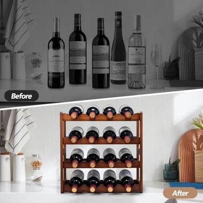 Bamboo Wine Rack,4 Tier, Wine Bottle Holder, Hold 16 Bottles for Home Kitchen, Dinging Room, Pantry, Cabinet, Bar - color: 4 Tier Brown